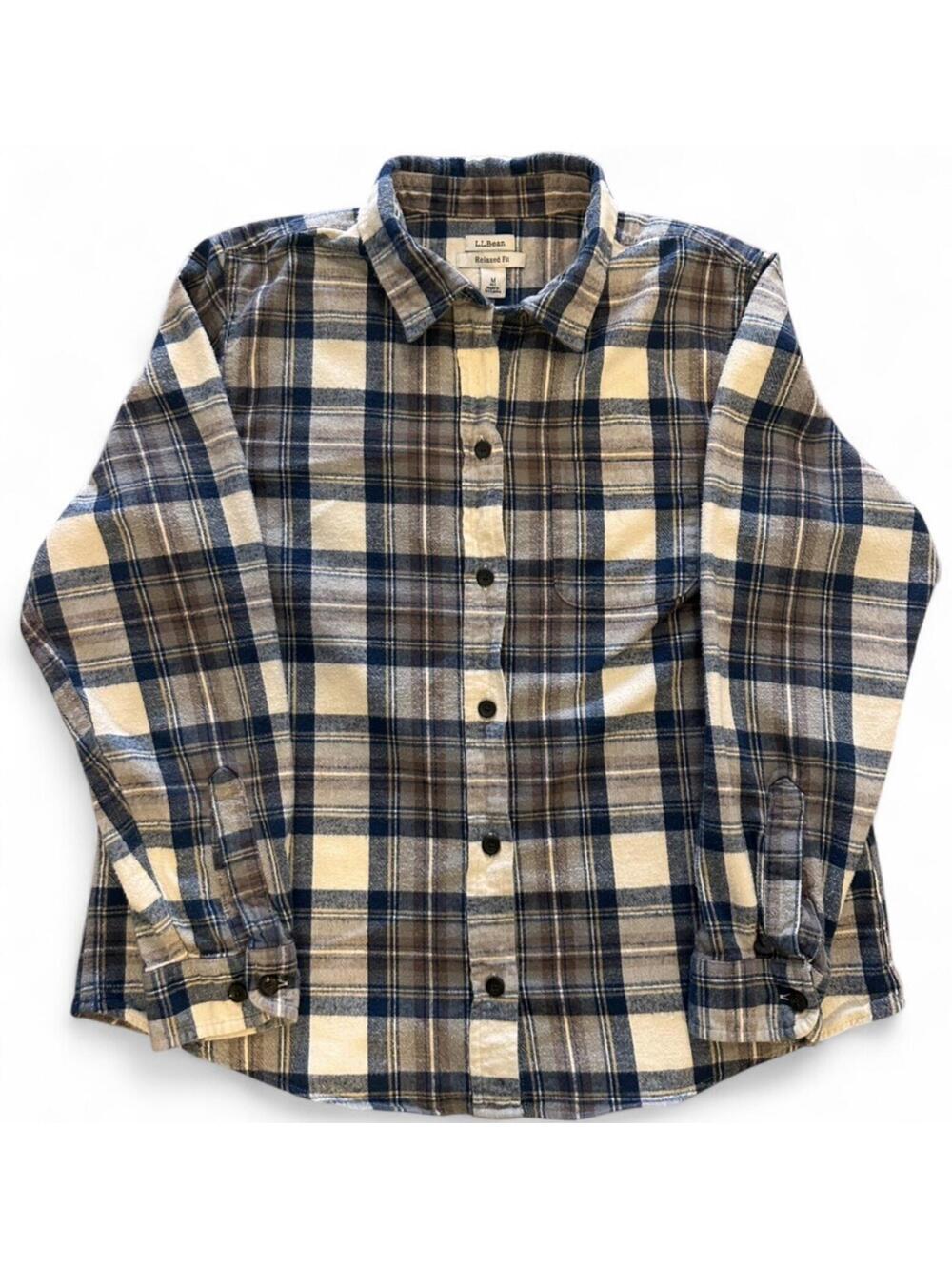 L.L.Bean Scotch Plaid Flannel Button Down Shirt Medium Petite